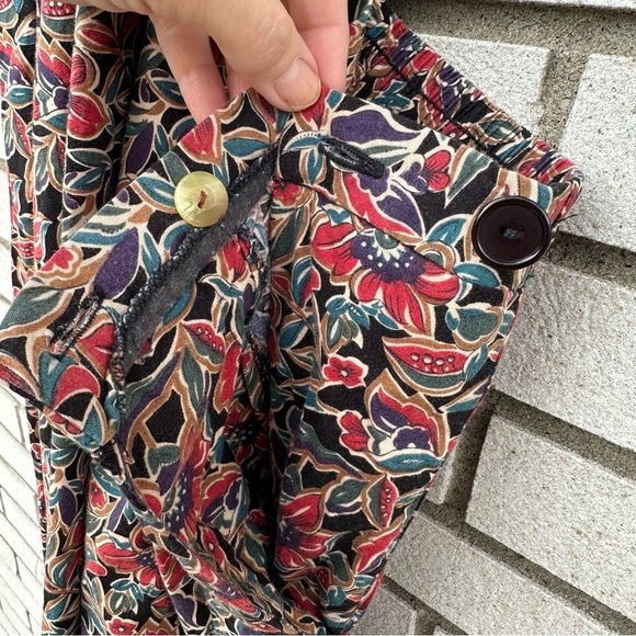 Vintage Essentials by Worthington Floral Midi Skirt Elastic Waist Pockets Cotton - Picture 8 of 9